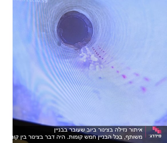 תצוגת מסך של מצלמת סיב אופטי לבדיקת פנים צנרת ביוב